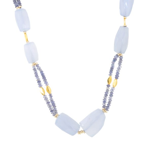 18k Yellow Gold Beaded Chalcedony Necklace