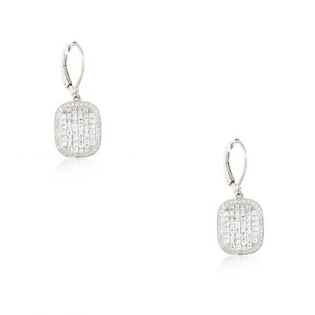 Bez Ambar 18k White Gold 1.33ctw Square Mosaic Diamond Drop Earrings