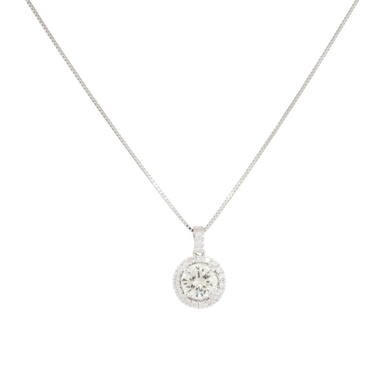 GIA Certified 18k White Gold 1.40ctw Diamond Halo Necklace