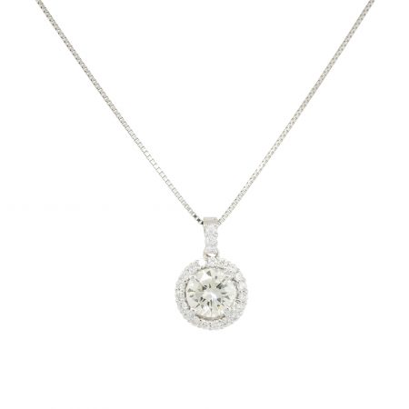 GIA Certified 18k White Gold 1.40ctw Diamond Halo Necklace