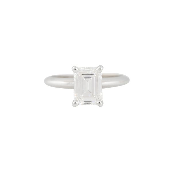 GIA Certified 18k White Gold 2.40ctw Emerald Cut Diamond Solitaire Engagement Ring