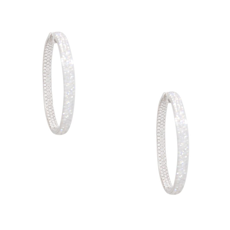 18k White Gold 6.19ctw Pave Diamond Inside-Out Oval Hoop Earrings