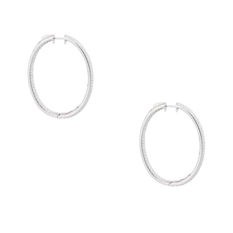 18k White Gold 6.19ctw Pave Diamond Inside-Out Oval Hoop Earrings