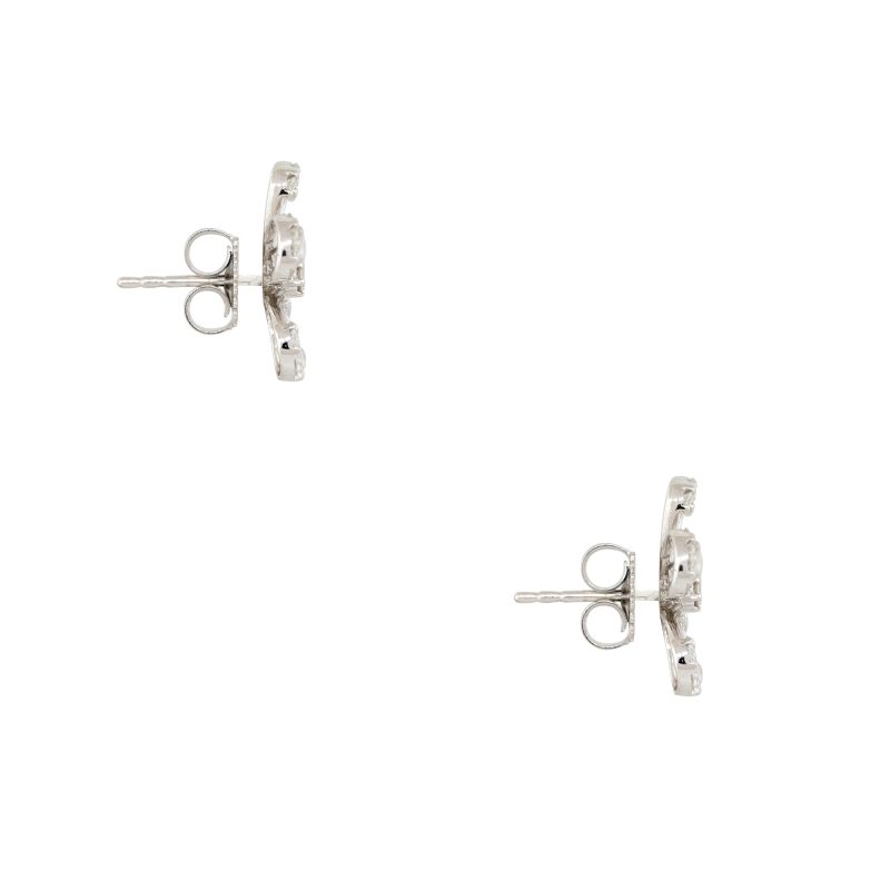 18k White Gold 1.57ctw Round Brilliant & Baguette Cut Diamond Flower Earrings