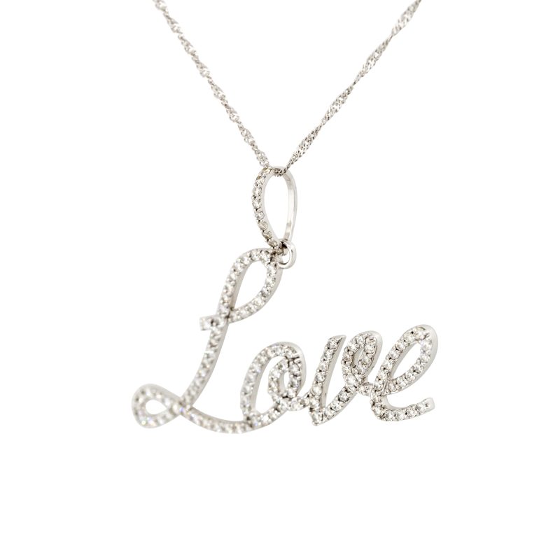 14k White Gold 1.25ctw Diamond Script Love Pendant Necklace
