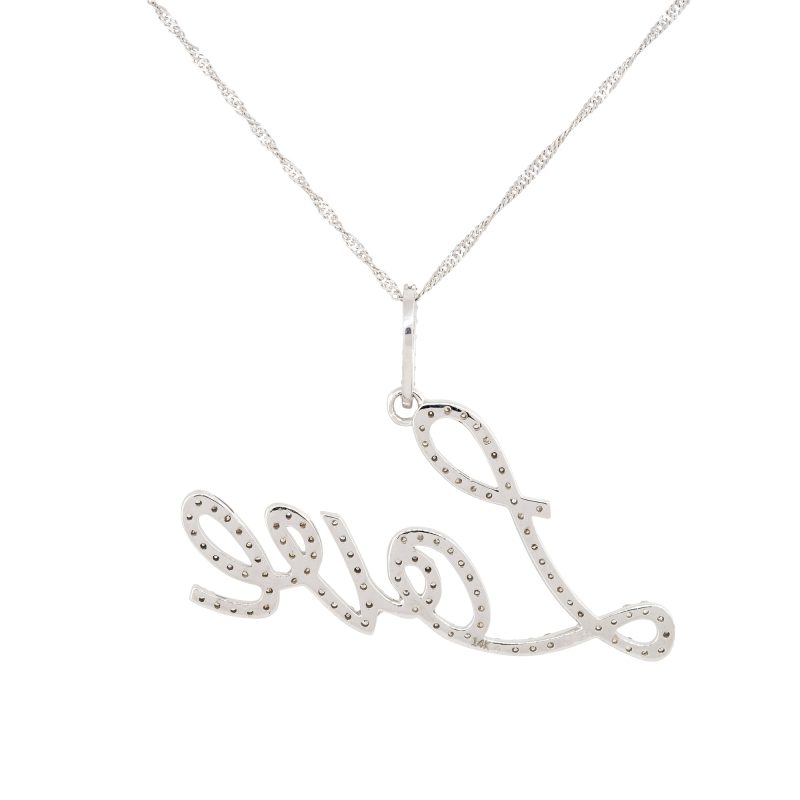 14k White Gold 1.25ctw Diamond Script Love Pendant Necklace