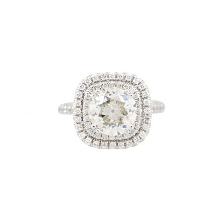 GIA Certified 14k White Gold 3.08ctw Round Brilliant Diamond Double Halo Engagement Ring