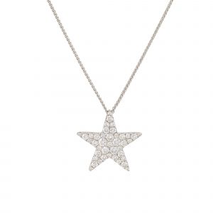 18k White Gold 0.90ctw Pave Diamond Star Pendant Necklace