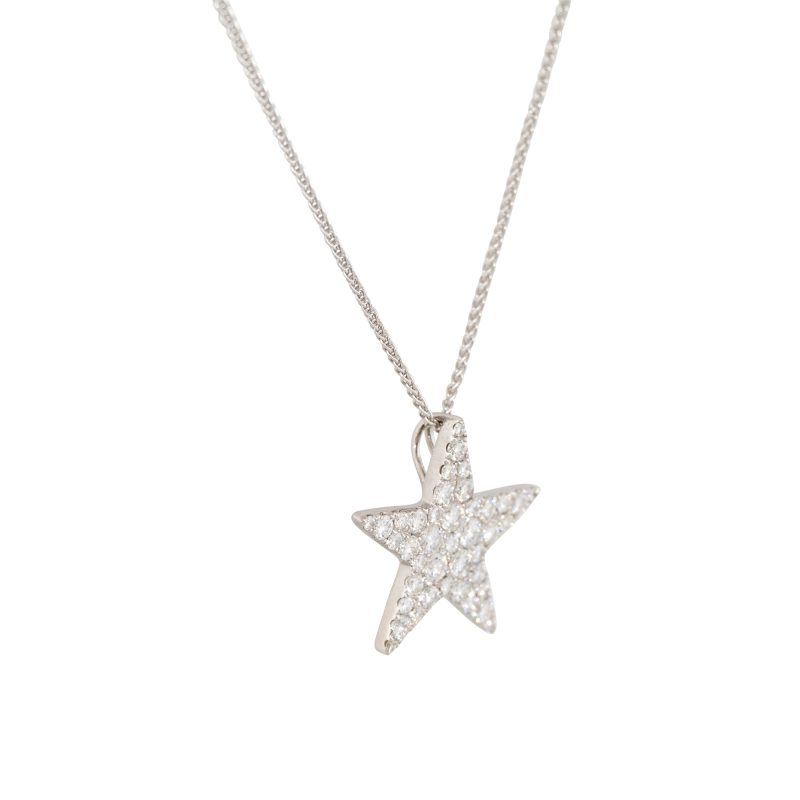 18k White Gold 0.90ctw Pave Diamond Star Pendant Necklace
