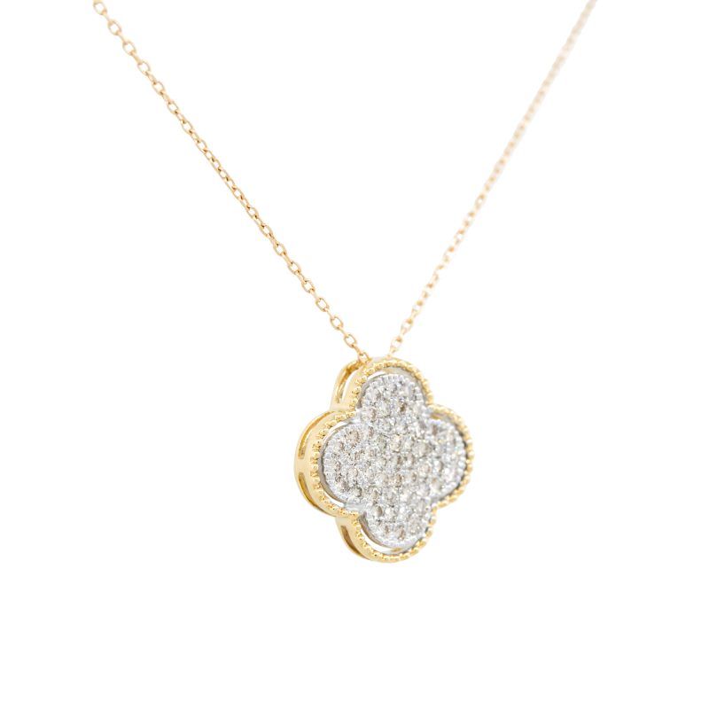 14k Yellow Gold 0.58ctw Pave Diamond Clover Necklace