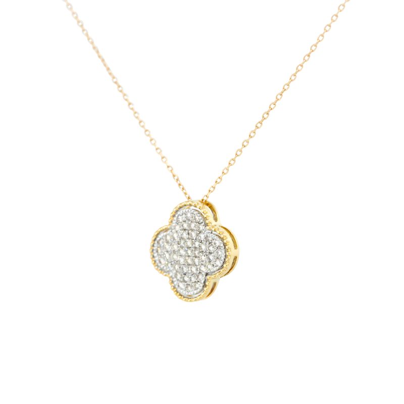 14k Yellow Gold 0.58ctw Pave Diamond Clover Necklace