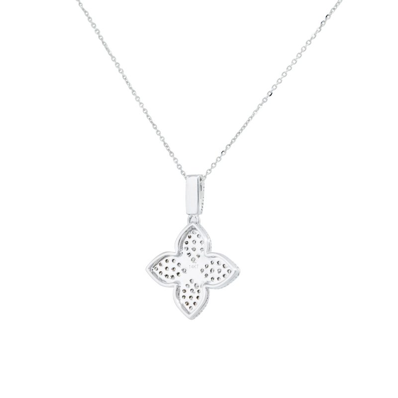 14k White Gold 0.40ctw Pave Diamond Clover Necklace