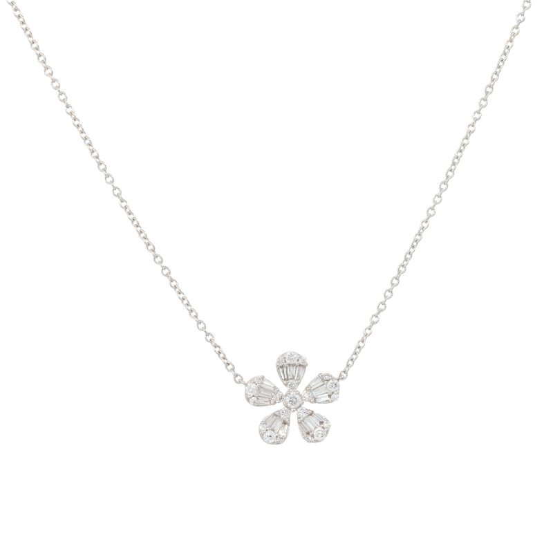 18k White Gold 0.41ctw Pave Diamond Flower Necklace