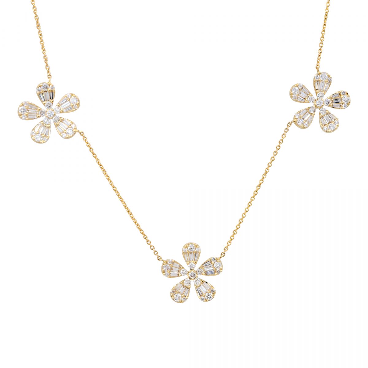 18k Yellow Gold 3.50ctw Pave Diamond 5 Flower Necklace