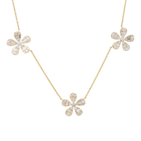 18k Yellow Gold 3.50ctw Pave Diamond 5 Flower Necklace