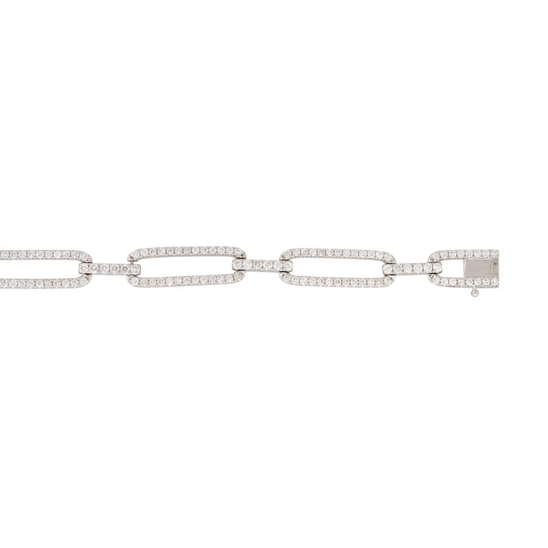 18k White Gold 3.25ctw Pave Diamond Elongated Link Bracelet