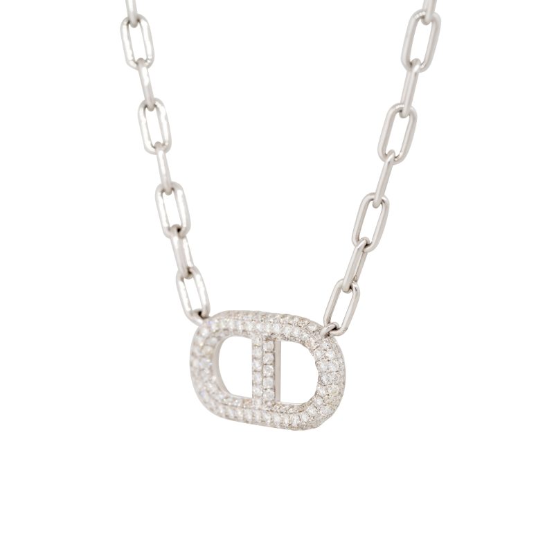 18k White Gold 3.0ctw Pave Diamond Mariner Link Pendant Necklace