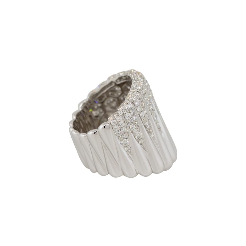 18k White Gold 2.15ctw Wide Ribbed Pave Diamond Ring