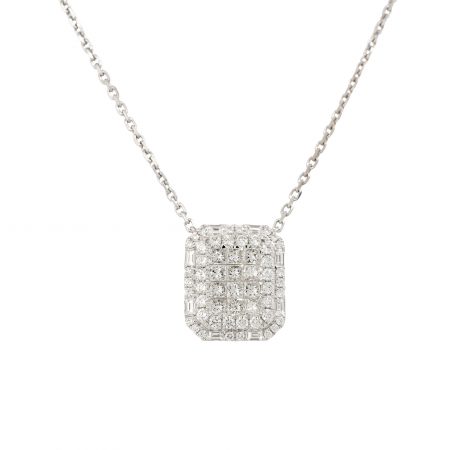 18k White Gold 2.43ctw Pave Diamond Rectangular Shape Necklace