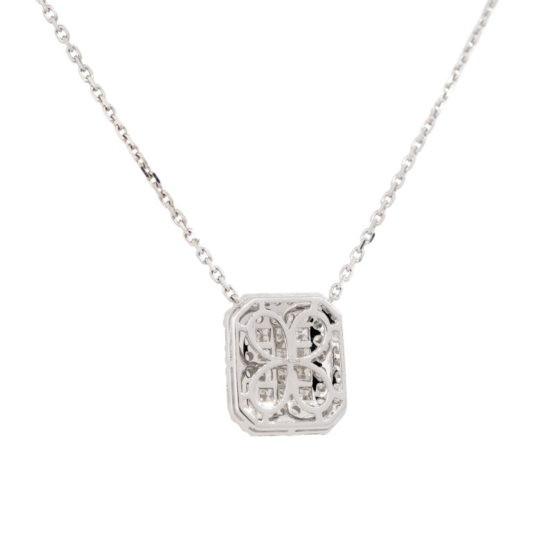 18k White Gold 2.43ctw Pave Diamond Rectangular Shape Necklace