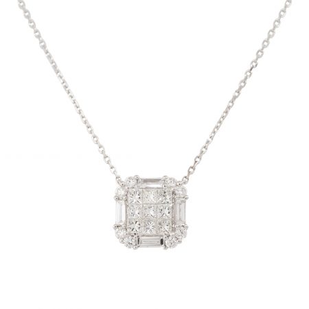 18k White Gold 1.87ctw Princess Cut Diamond Pendant Necklace