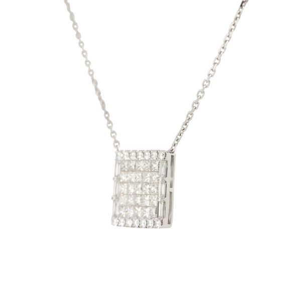 18k White Gold 4ctw Pave Diamond Rectangular Shape Pendant Necklace