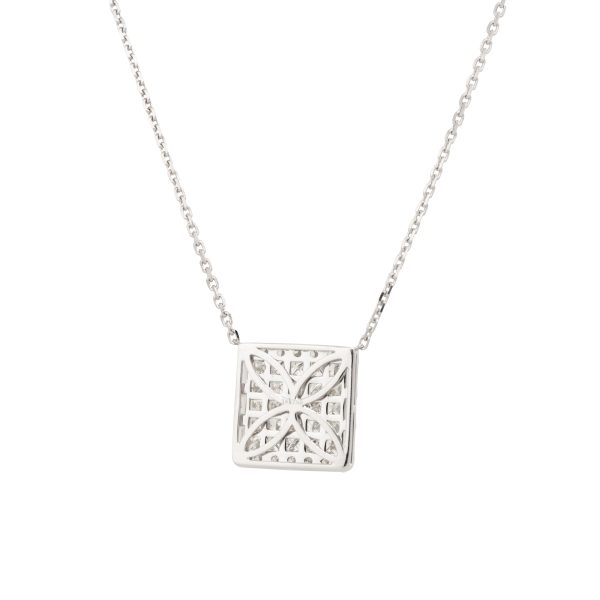 18k White Gold 4ctw Pave Diamond Rectangular Shape Pendant Necklace