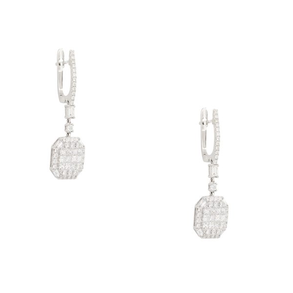 18k White Gold 2.2ctw Multi-Shape Diamond Drop Earrings