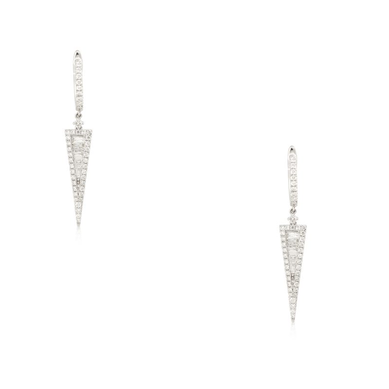 18k White Gold 1.6ctw Multi-Shape Diamond V-Drop Earrings