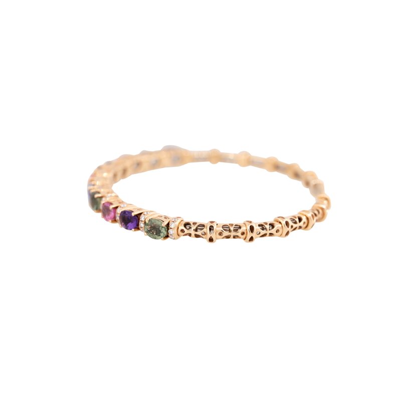 18k Rose Gold 4.93ct Colored Stones & 0.42ct Diamond Bangle Bracelet