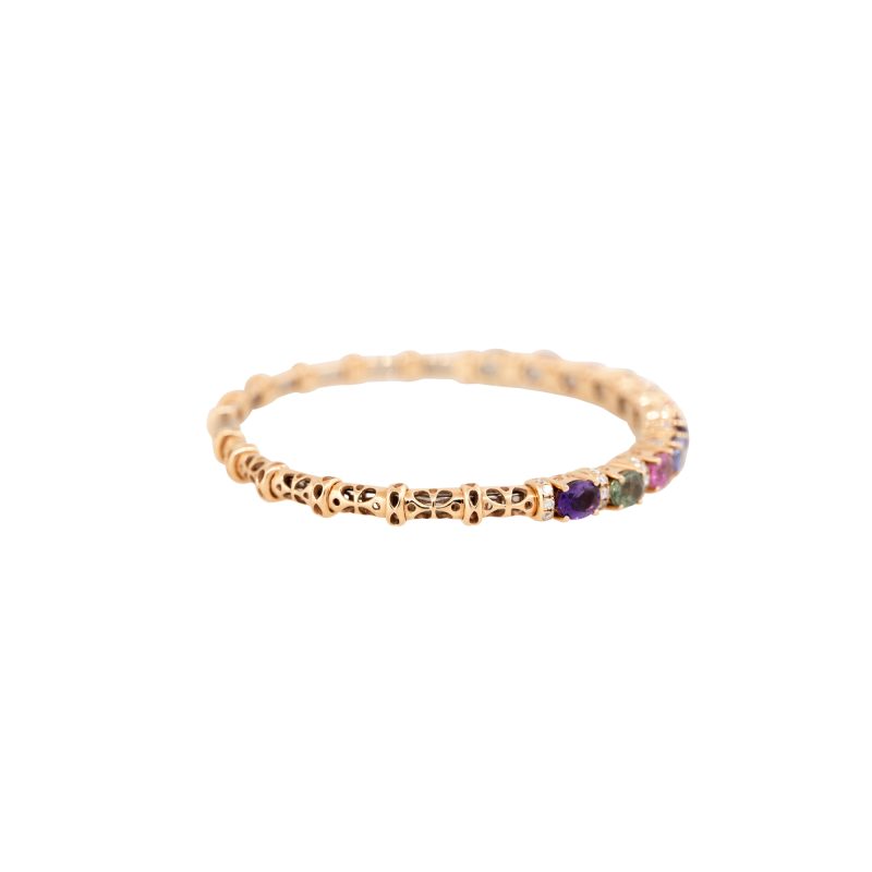 18k Rose Gold 4.93ct Colored Stones & 0.42ct Diamond Bangle Bracelet