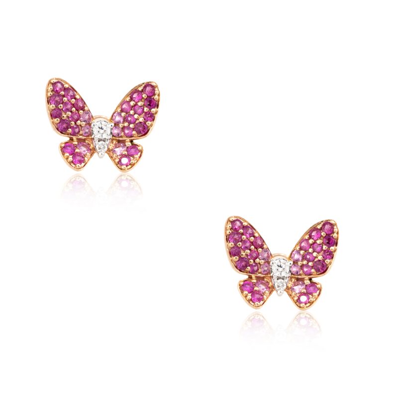 18k Rose Gold 0.73ct Pink Sapphire & Diamond Butterfly Earrings