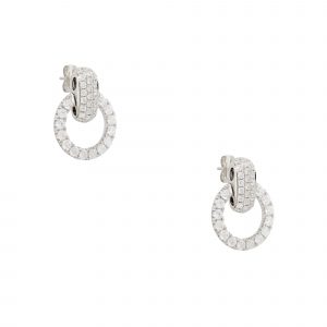 18k White Gold 2.38ctw Pave Diamond Circle Drop Earrings
