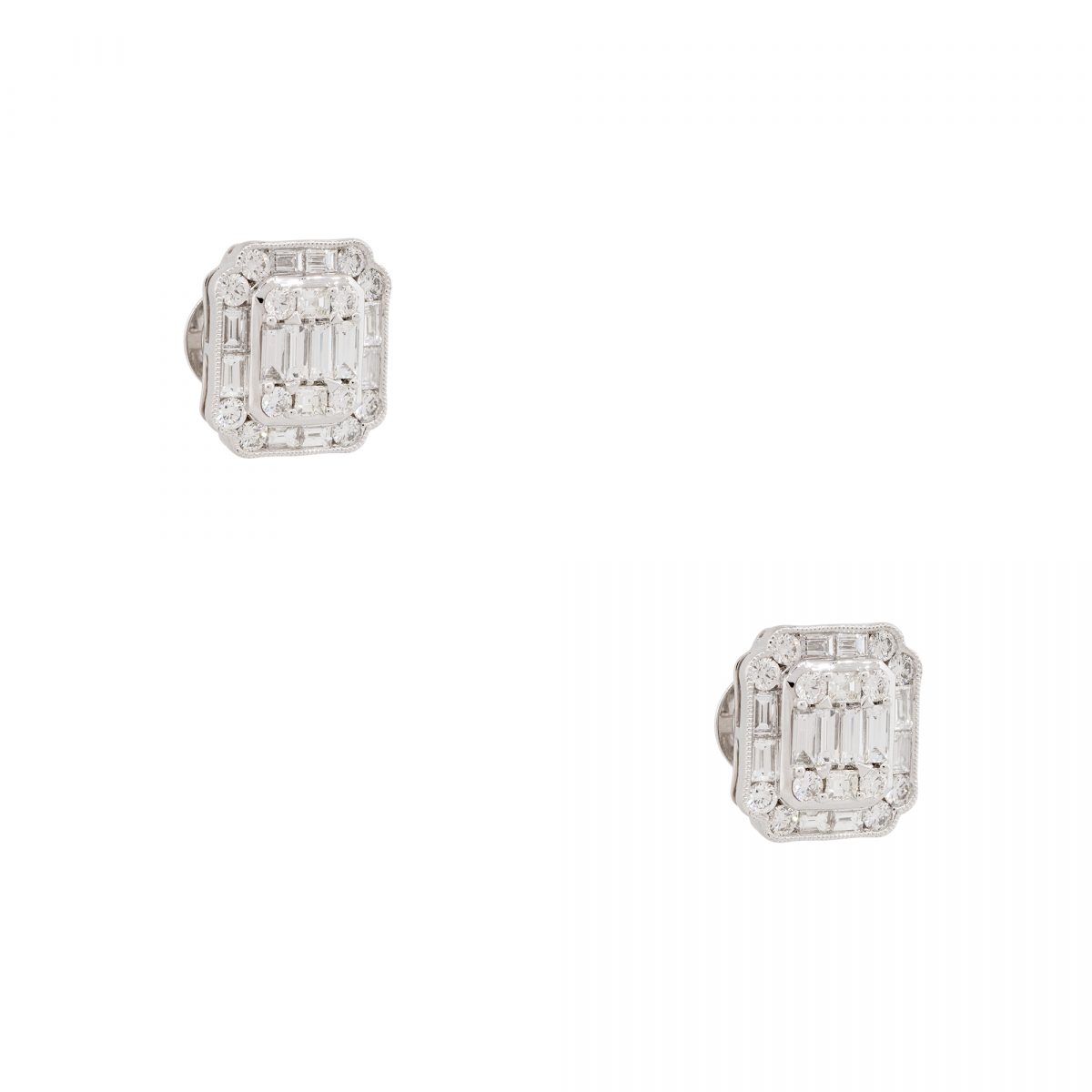 18k White Gold 2.98ctw Mosaic Diamond Square Shaped Earrings