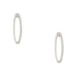 18k White Gold 0.55ctw Diamond Oval Hoop Earrings