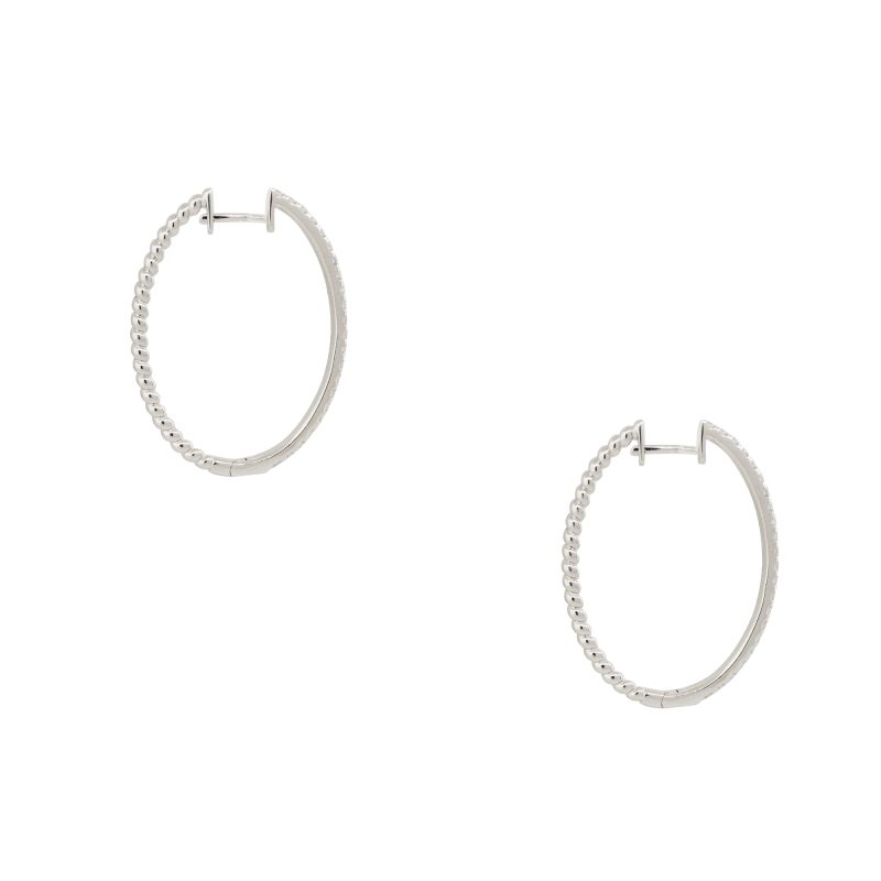 18k White Gold 0.55ctw Diamond Oval Hoop Earrings