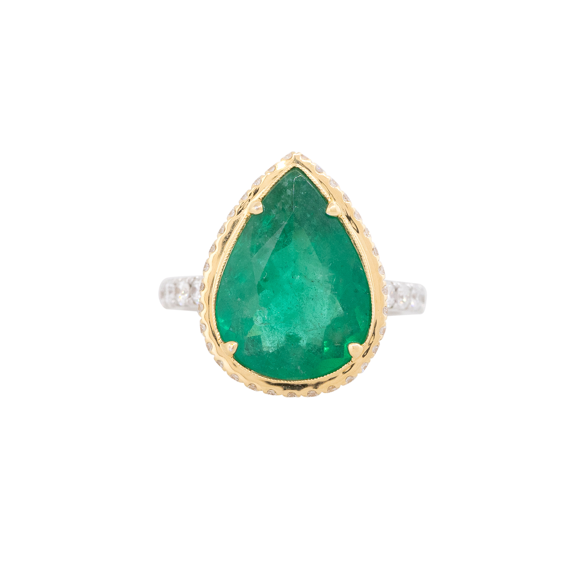 18k Two-Tone Gold 5.76ct Emerald  0.68ct Diamond Halo Ring
