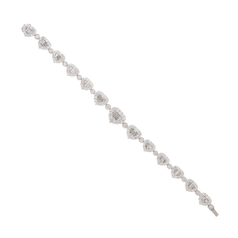 18k White Gold 6.27ctw Pave Diamond Heart Shaped Station Bracelet