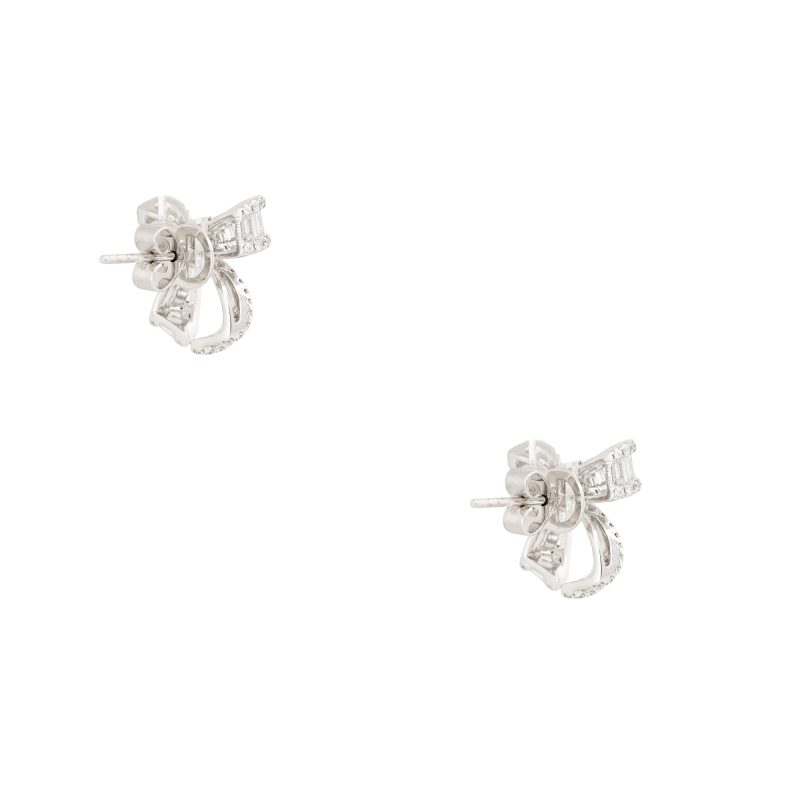18k White Gold 1.26ctw Mosaic Diamond Bow Shaped Earrings