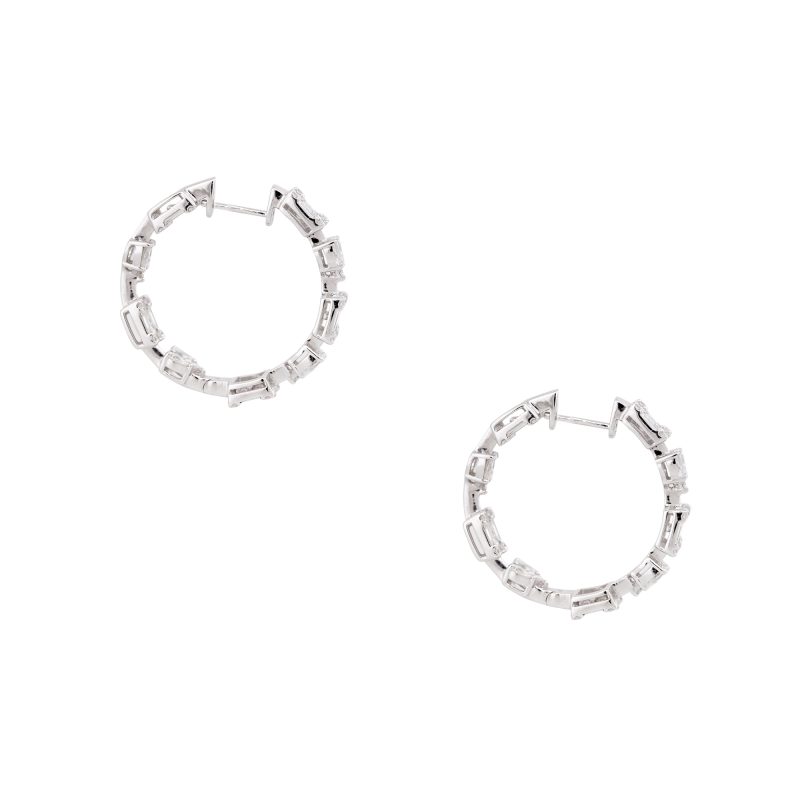 18k White Gold 3.26ctw Diamond Multi-Shape Hoop Earrings