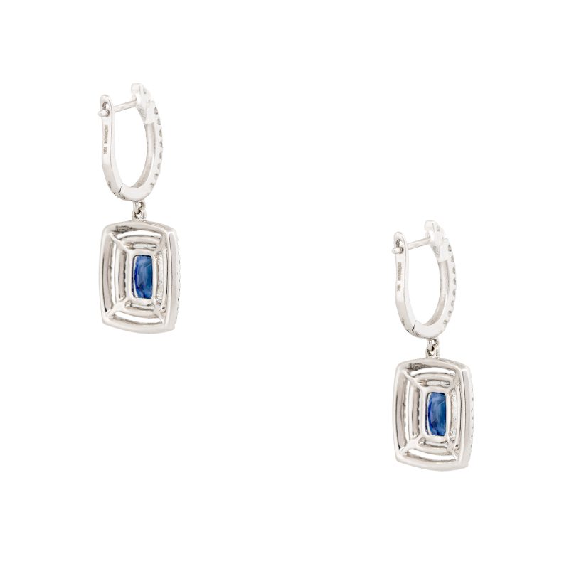 18k White Gold 3.13ct Sapphire & 0.69ct Diamond Double Halo Drop Earrings