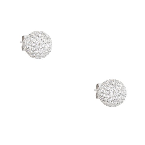 18k White Gold 3.38ctw Pave Diamond Ball Earrings