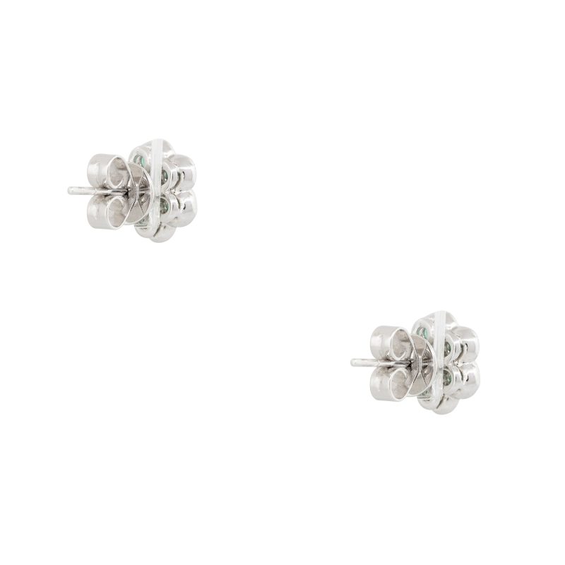 18k White Gold 1.49ct Emerald & Diamond Flower Earrings