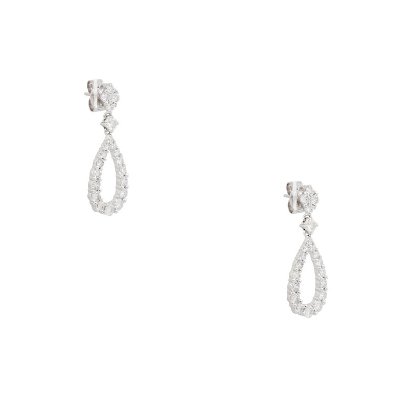 18k White Gold 1.77ctw Round Brilliant Diamond Tear-Drop Shape Earrings