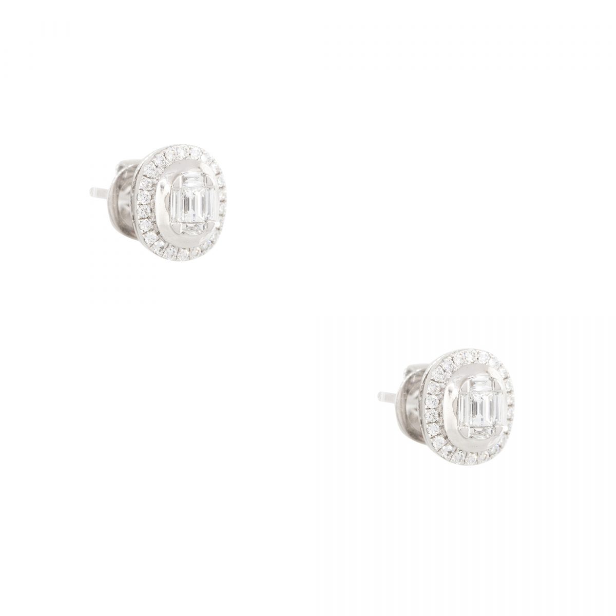 18k White Gold 0.47ctw Baguette & Round Brilliant Cut Stud Earrings