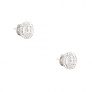 18k White Gold 0.47ctw Baguette & Round Brilliant Cut Stud Earrings