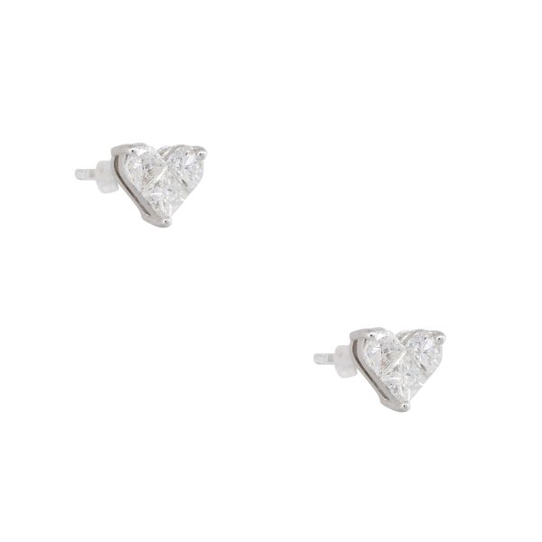 18k White Gold 1.42ctw Diamond Princess Cut Heart-Shaped Earrings