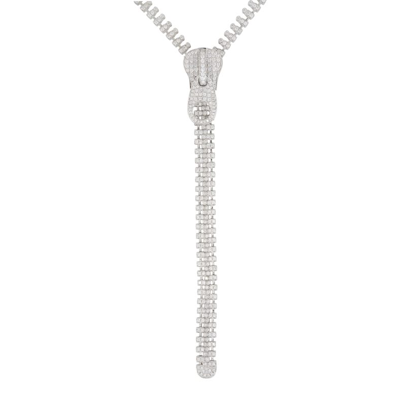 18k White Gold 7.48ctw Diamond Extra Long Functional Zipper Necklace
