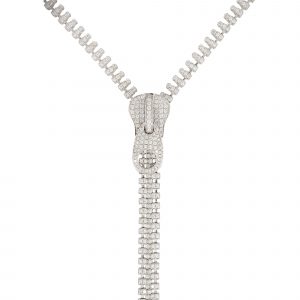 18k White Gold 7.48ctw Diamond Extra Long Functional Zipper Necklace