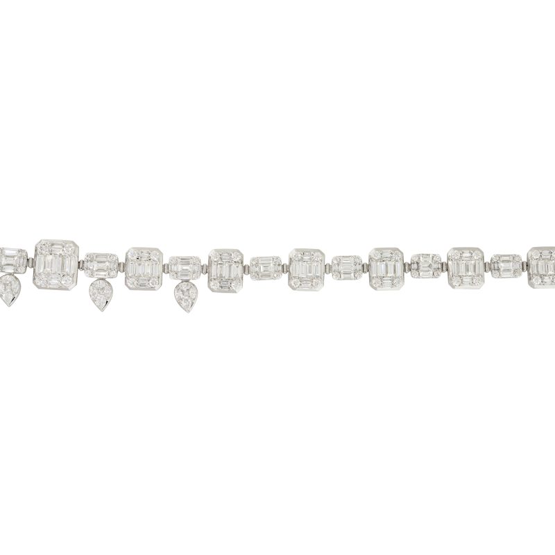 18k White Gold 30ctw Large Mosaic Set Diamond Necklace